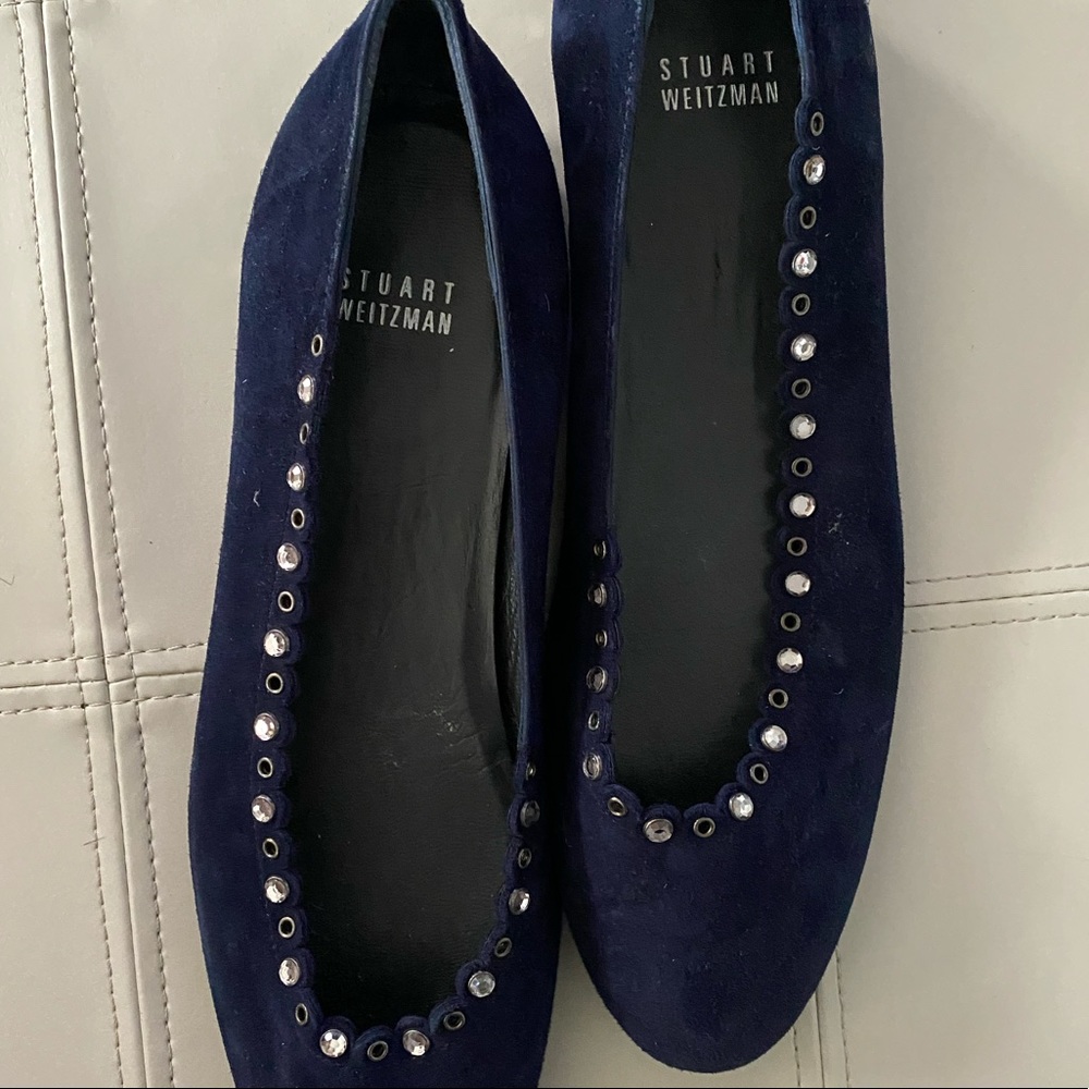 Stuart Weitzman Navy Flats with Silver Detailing